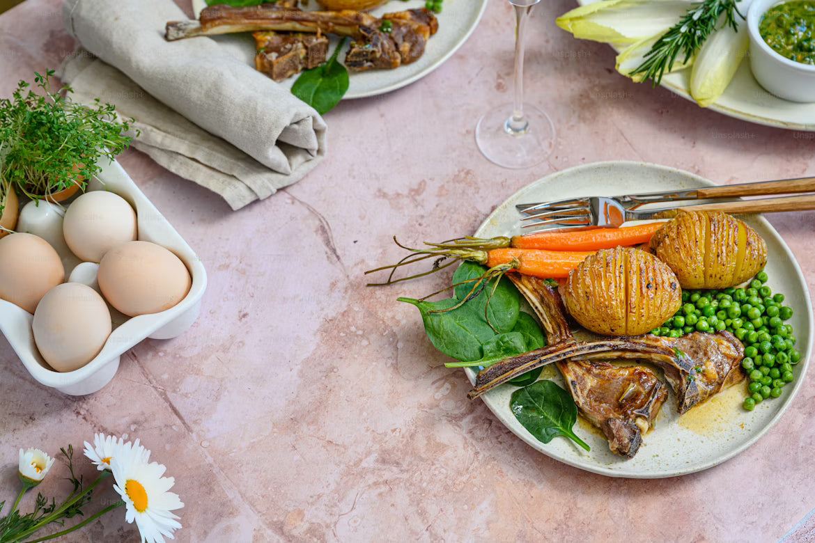 an Easter dinner table spread