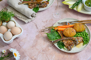 an Easter dinner table spread